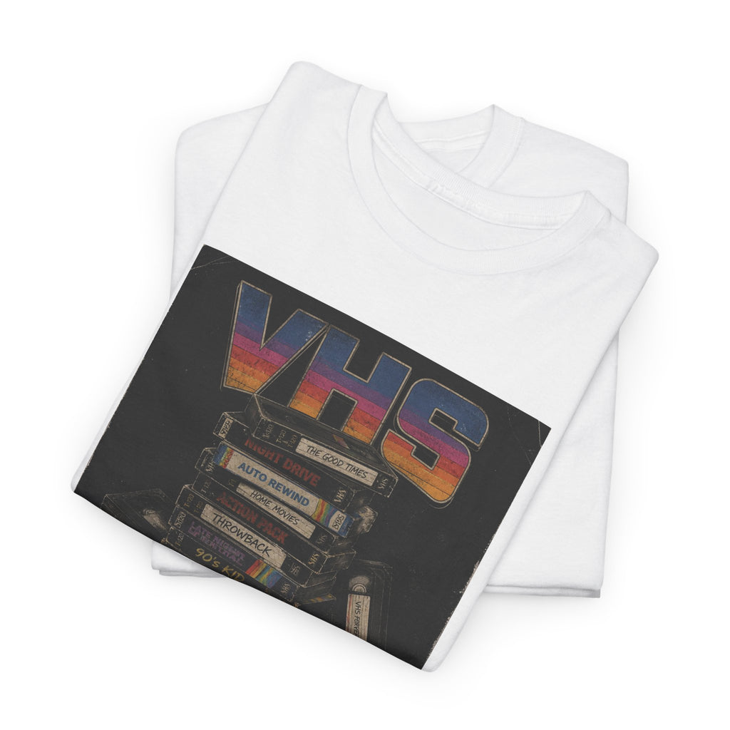 VHS Retro Stack T-Shirt — Vintage 80s Cassette Movie Graphic Tee