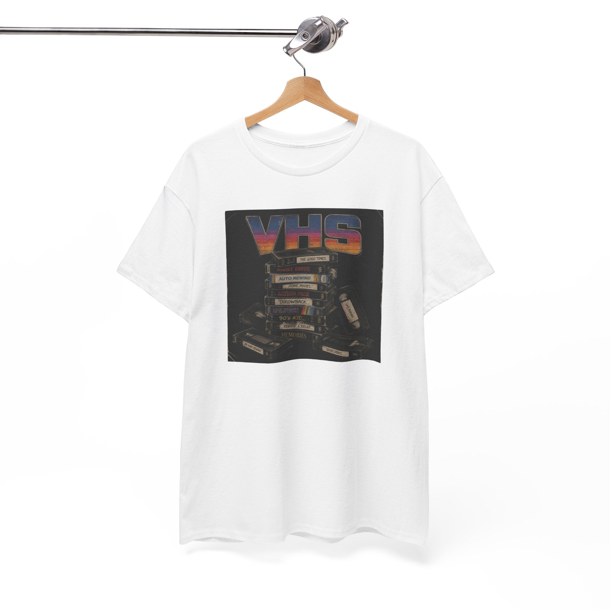 VHS Retro Stack T-Shirt — Vintage 80s Cassette Movie Graphic Tee