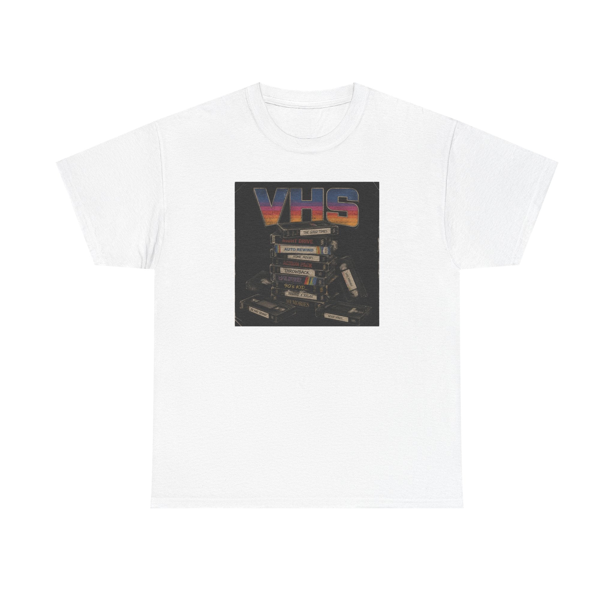 VHS Retro Stack T-Shirt — Vintage 80s Cassette Movie Graphic Tee